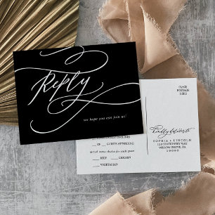 Romantisch   Donker Zwart Menu Keuze RSVP Briefkaa