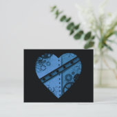 Romantisch donkerblauw steampunk hart briefkaart (Staand voorkant)