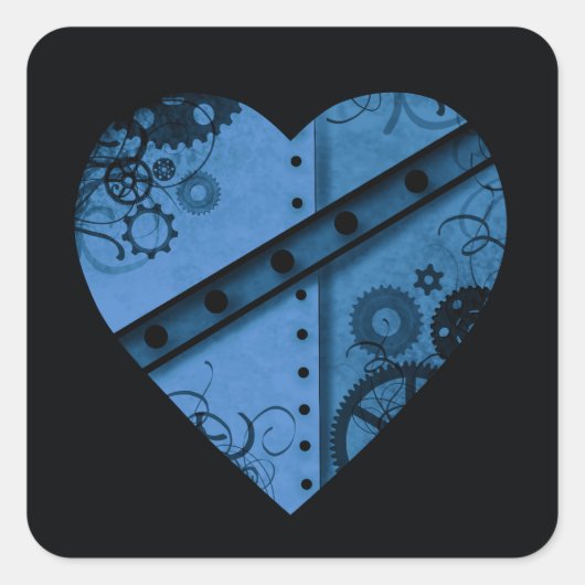 Romantisch donkerblauw steampunk hart vierkante sticker (Voorkant)