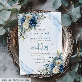 Romantisch Donkerblauw Zilveren Rozen Huwelijksuit Kaart