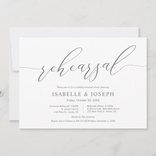 Romantisch donkergrijs, bruiloft repetitie en dine kaart (Voorkant)