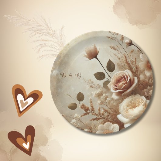 Romantisch Dromerig Bloemen Huwelijk Papieren Bordje