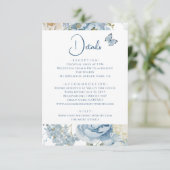Romantisch Dusty Blue Floral Details Huwelijk Informatiekaartje (Staand voorkant)