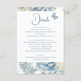 Romantisch Dusty Blue Floral Details Huwelijk Informatiekaartje