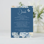 Romantisch Dusty Blue Floral Details Huwelijk Informatiekaartje (Staand voorkant)