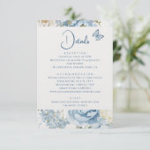 Romantisch Dusty Blue Floral Details Huwelijk Informatiekaartje (Staand voorkant)
