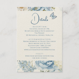 Romantisch Dusty Blue Floral Details Huwelijk Informatiekaartje