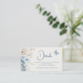 Romantisch Dusty Blue Floral Details Huwelijk Visitekaartje (Staand voorkant)