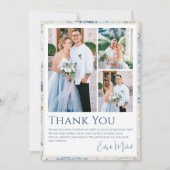 Romantisch Dusty Blue Floral Fotobruiloft Bedankkaart (Voorkant)