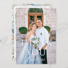 Romantisch Dusty Blue Floral Fotobruiloft Bedankkaart