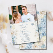 Romantisch Dusty Blue Floral Fotobruiloft Kaart
