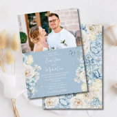 Romantisch Dusty Blue Floral Fotobruiloft Kaart