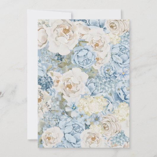 Romantisch Dusty Blue Floral Fotobruiloft Kaart (Achterkant)