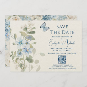 Romantisch Dusty Blue Floral QR Code Huwelijk Save The Date