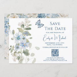 Romantisch Dusty Blue Floral QR Code Huwelijk Save The Date