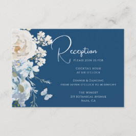 Romantisch Dusty Blue Floral Receptie Trouwen Informatiekaartje