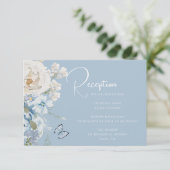 Romantisch Dusty Blue Floral Receptie Trouwen Informatiekaartje (Staand voorkant)