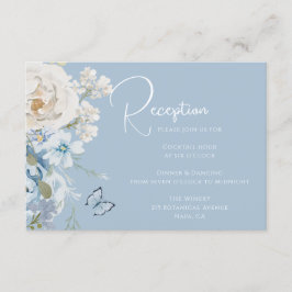 Romantisch Dusty Blue Floral Receptie Trouwen Informatiekaartje