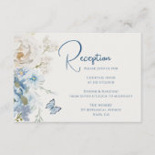 Romantisch Dusty Blue Floral Receptie Trouwen Informatiekaartje (Voorkant)
