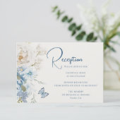 Romantisch Dusty Blue Floral Receptie Trouwen Informatiekaartje (Staand voorkant)