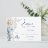 Romantisch Dusty Blue Floral Receptie Trouwen Informatiekaartje (Staand voorkant)