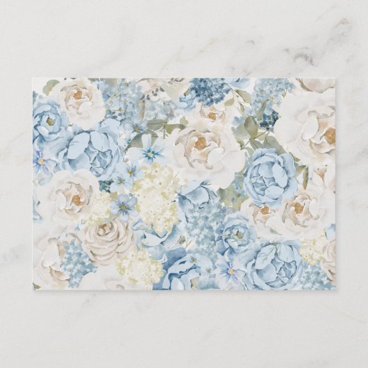 Romantisch Dusty Blue Floral Receptie Trouwen Informatiekaartje (Achterkant)
