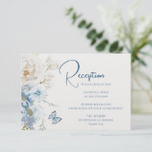 Romantisch Dusty Blue Floral Receptie Trouwen Informatiekaartje (Staand voorkant)