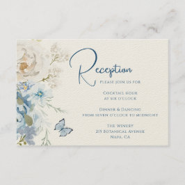 Romantisch Dusty Blue Floral Receptie Trouwen Informatiekaartje