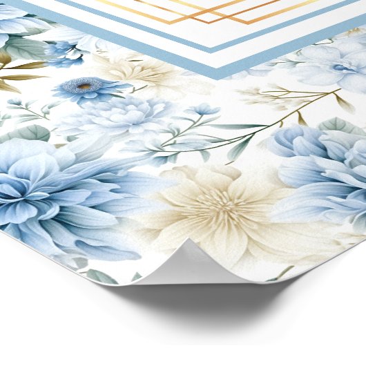 Romantisch Dusty Blue Gold Boho Zitplaatskaart Poster (Hoek)