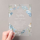 Romantisch Dusty Blue Waterverf Bloemen Huwelijk Acryl Uitnodigingen (Insitu (Draagbaar))