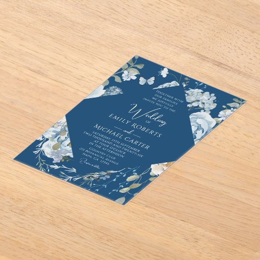 Romantisch Dusty Blue Waterverf Bloemen Huwelijk Acryl Uitnodigingen (Laagn)