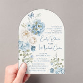 Romantisch Dusty Blue Waterverf Bloemen Huwelijk Acryl Uitnodigingen (Insitu (Draagbaar))