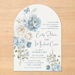 Romantisch Dusty Blue Waterverf Bloemen Huwelijk Acryl Uitnodigingen