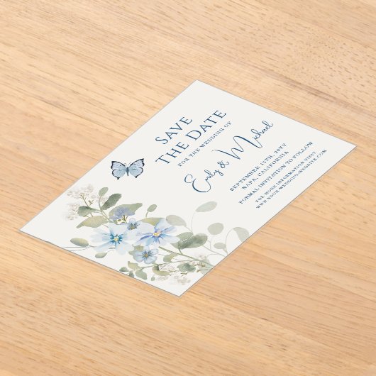 Romantisch Dusty Blue Waterverf Bloemen Huwelijk Acryl Uitnodigingen (Laagn)