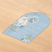 Romantisch Dusty Blue Waterverf Bloemen Huwelijk Acryl Uitnodigingen (Laagn)