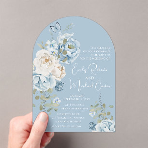 Romantisch Dusty Blue Waterverf Bloemen Huwelijk Acryl Uitnodigingen