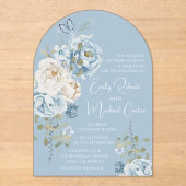 Romantisch Dusty Blue Waterverf Bloemen Huwelijk Acryl Uitnodigingen (Voorkant)