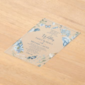 Romantisch Dusty Blue Waterverf Bloemen Huwelijk Acryl Uitnodigingen (Laagn)