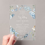 Romantisch Dusty Blue Waterverf Bloemen Huwelijk Acryl Uitnodigingen (Insitu (Draagbaar))