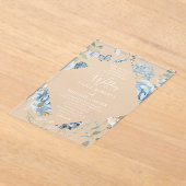 Romantisch Dusty Blue Waterverf Bloemen Huwelijk Acryl Uitnodigingen (Laagn)