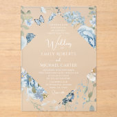 Romantisch Dusty Blue Waterverf Bloemen Huwelijk Acryl Uitnodigingen (Voorkant)