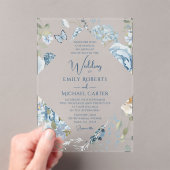 Romantisch Dusty Blue Waterverf Bloemen Huwelijk Acryl Uitnodigingen (Insitu (Draagbaar))