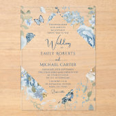 Romantisch Dusty Blue Waterverf Bloemen Huwelijk Acryl Uitnodigingen (Voorkant)