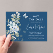 Romantisch Dusty Blue Waterverf Bloemen Huwelijk Acryl Uitnodigingen (Insitu (Draagbaar))