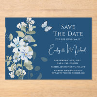 Romantisch Dusty Blue Waterverf Bloemen Huwelijk