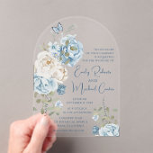 Romantisch Dusty Blue Waterverf Bloemen Huwelijk Acryl Uitnodigingen (Insitu (Draagbaar))