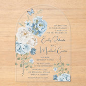 Romantisch Dusty Blue Waterverf Bloemen Huwelijk Acryl Uitnodigingen (Voorkant)
