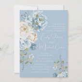 Romantisch Dusty Blue Waterverf Bloemen Huwelijk Kaart (Voorkant)