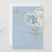 Romantisch Dusty Blue Waterverf Bloemen Huwelijk Kaart (Voorkant)