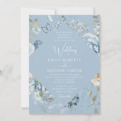 Romantisch Dusty Blue Waterverf Bloemen Huwelijk Kaart (Voorkant)